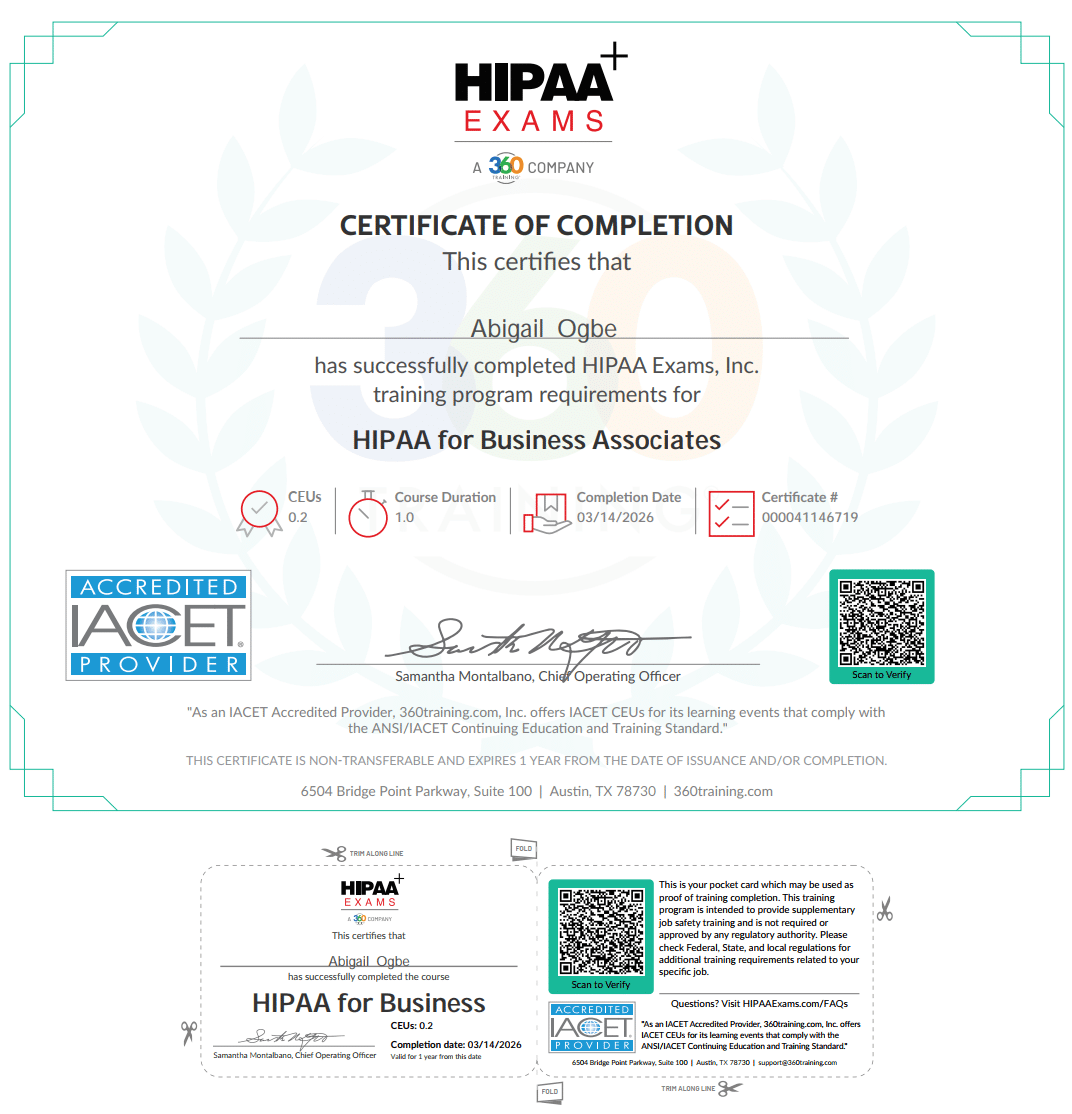 hipaa exams completion certificate